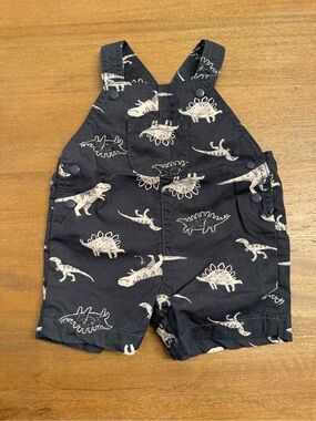 Carter's Black/Charcoal Gray Short Overalls with Cream Dinosaur Print